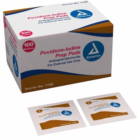 Dynarex PVP Prep Pad 10% Strength Povidone-Iodine Individual Packet Medium NonSterile, 100PK 1108